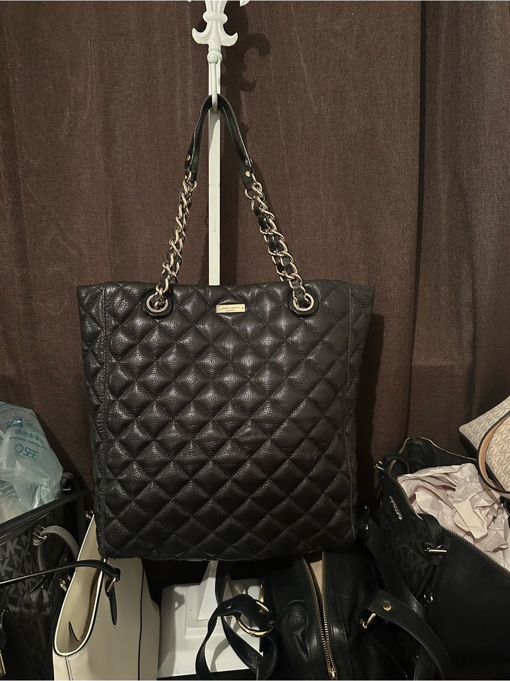 kate spade Quilted Black Tote with Gold Chain Handles